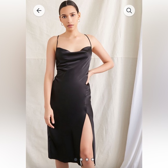 Forever 21 Dresses & Skirts - Forever 21 Black Satin Cowl Neck Slip Dress NWT